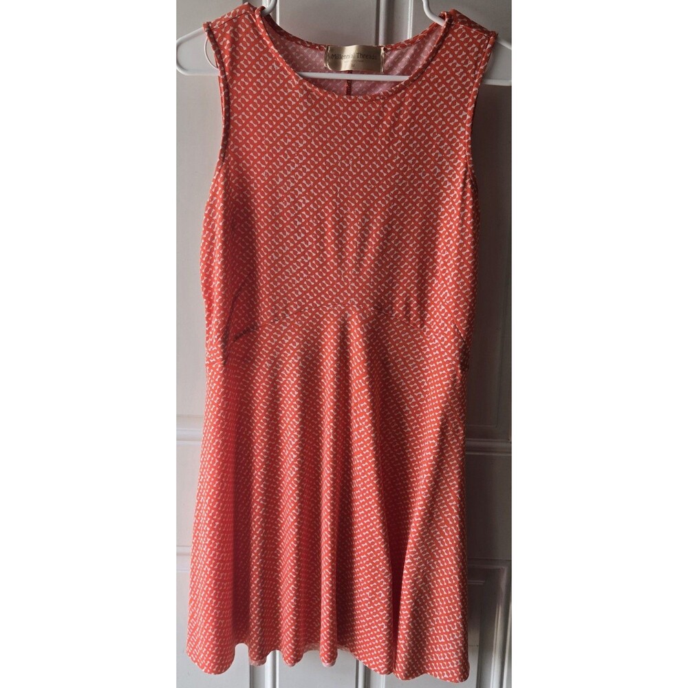 Millineal Threads Ladies Size Medium Orange/Cream Print Dress